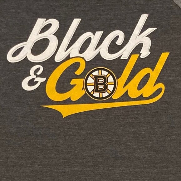 Boston Bruins Black & Gold Fanatics Jersey Styled 1/4 Sleeve T-Shirt Size XL - Picture 3 of 7